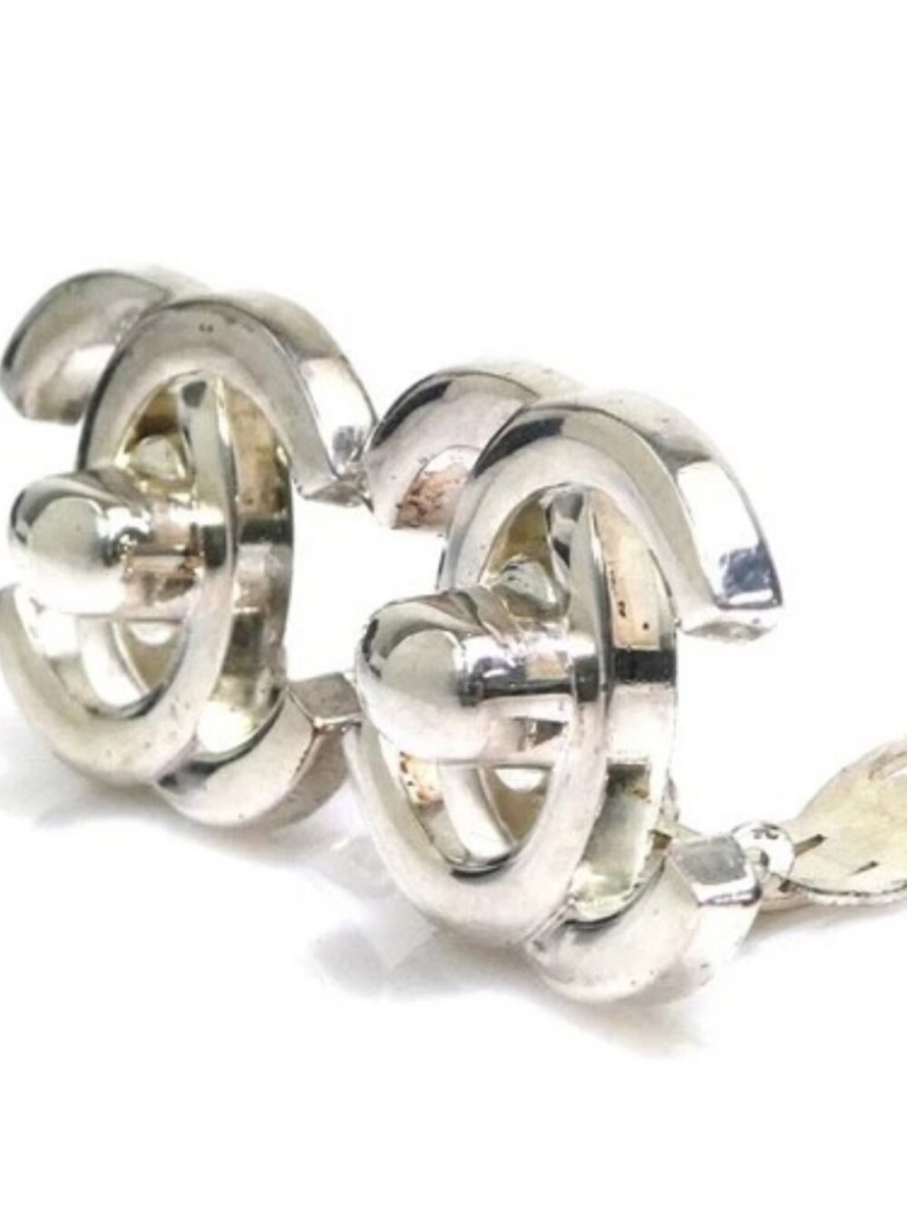 Auth CHANEL CC Logo Turnlock Clip on Earrings Silver Metal - 56705g - Picture 4 of 10